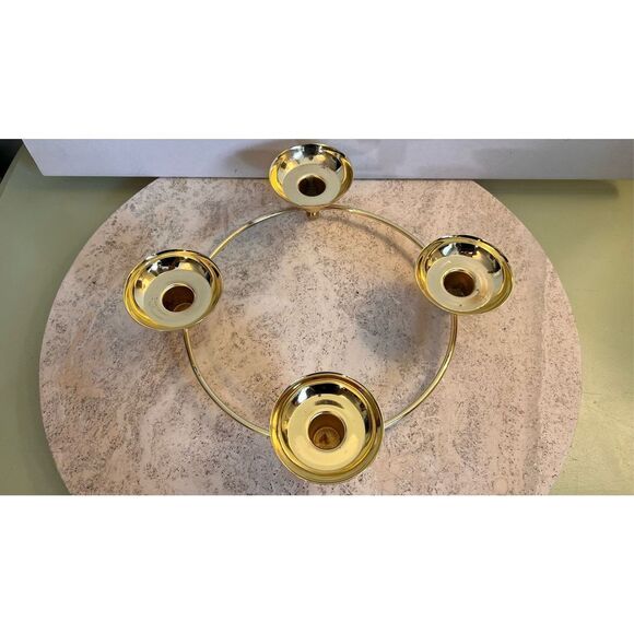 PARTYLITE 9” BRASS/GOLD 4 PLACE CANDLE RING HOLDER DECOR - Picture 2 of 8